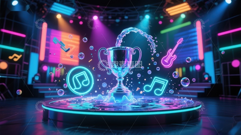 高清大图下载【趣麦麦图】霓虹音乐奖杯舞台