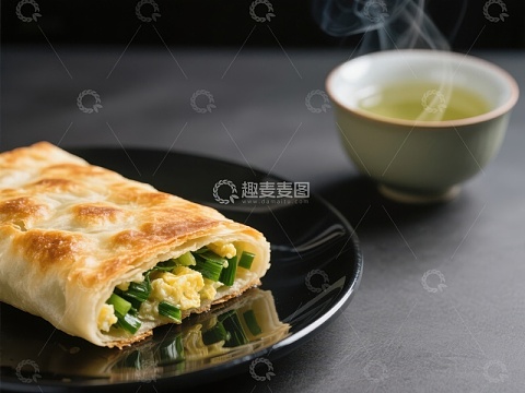 葱花蛋饼配热茶