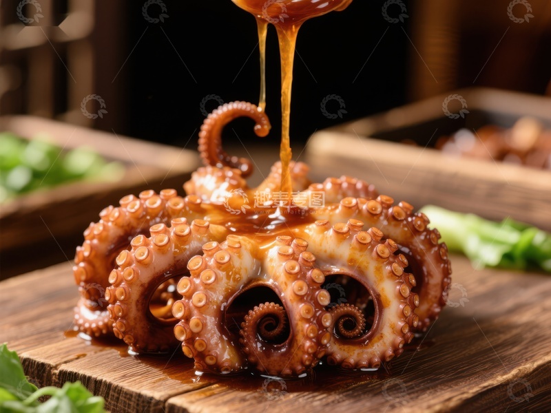 高清大图下载【趣麦麦图】酱汁淋洒的美味章鱼