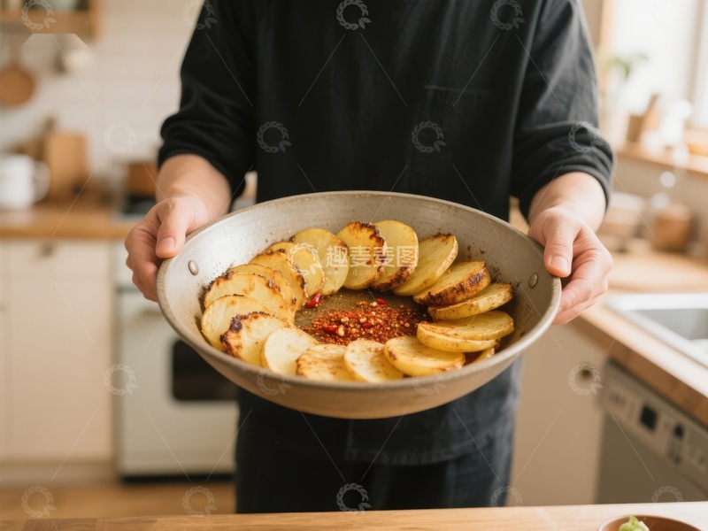 高清大图下载【趣麦麦图】厨房中展示煎土豆片