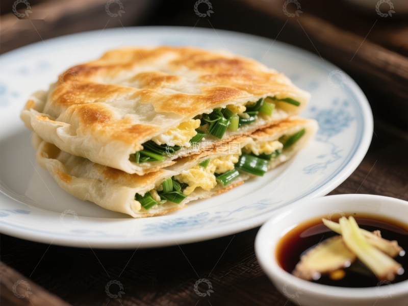 高清大图下载【趣麦麦图】葱花煎饼配酱油小碟