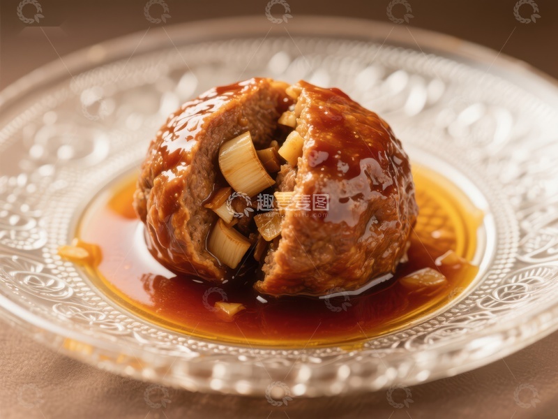 高清大图下载【趣麦麦图】肉丸配洋葱酱汁，精致摆盘