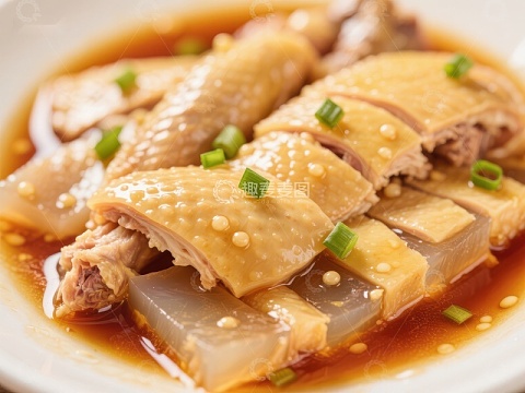 美味白切鸡配葱油