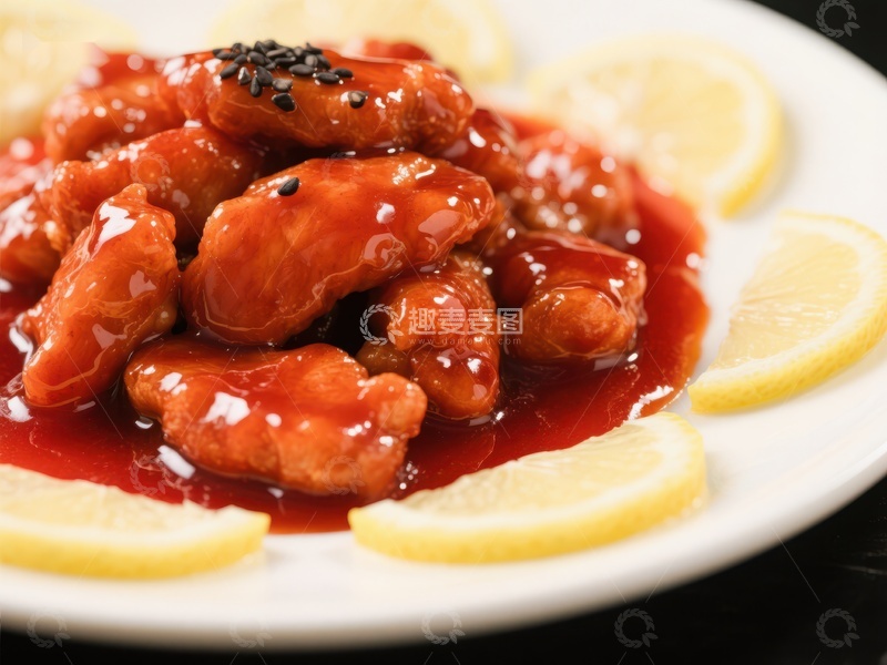 高清大图下载【趣麦麦图】糖醋鸡块配柠檬片