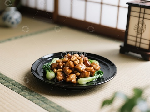 中式美食：宫保鸡丁配青菜