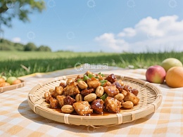 户外野餐桌上美味的宫保鸡丁