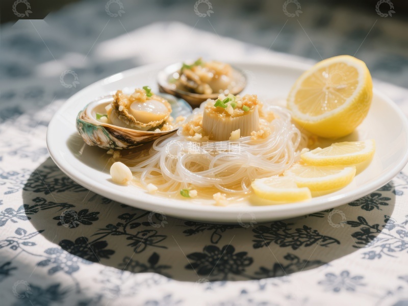 高清大图下载【趣麦麦图】蒜蓉粉丝蒸蛤蜊配柠檬