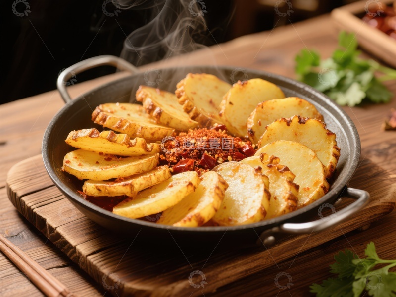 高清大图下载【趣麦麦图】香辣土豆片热锅