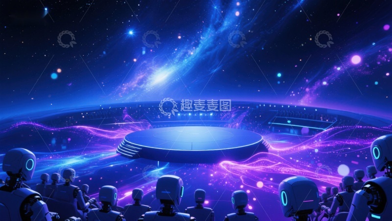 高清大图下载【趣麦麦图】未来科技舞台与机器人观众
