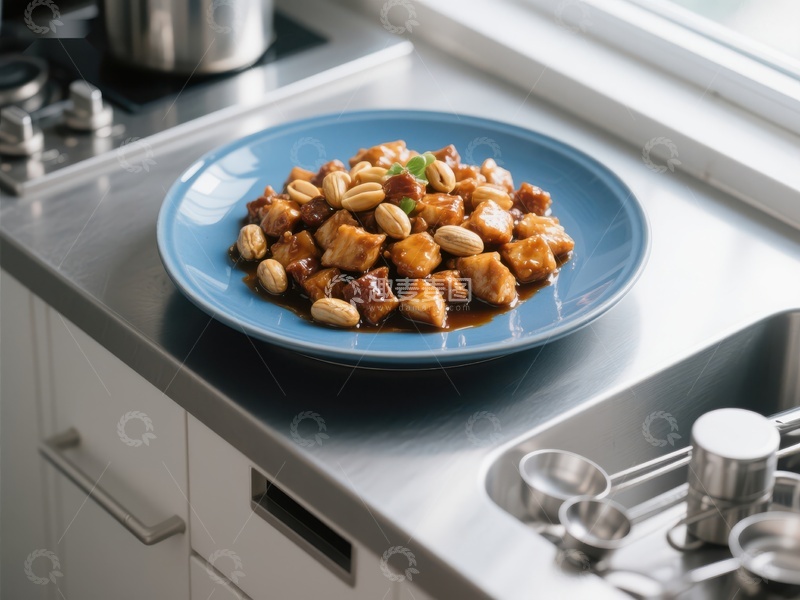 高清大图下载【趣麦麦图】厨房台面上的美味花生鸡丁