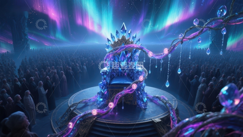 高清大图下载【趣麦麦图】神秘王座与极光下的庄严仪式