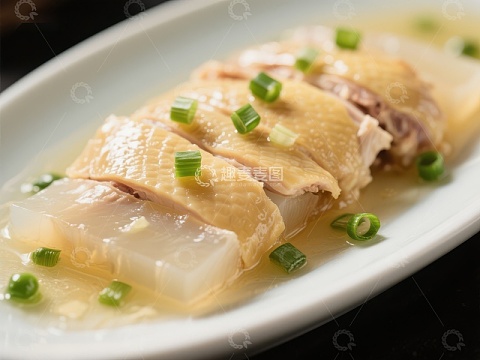 清蒸鸡肉配葱花
