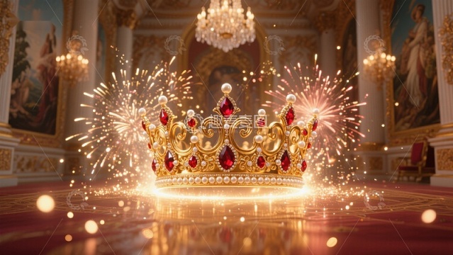 华丽皇冠在宫殿中闪耀