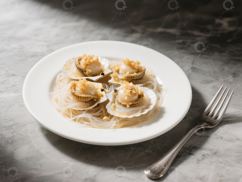 高清大图下载【趣麦麦图】扇贝意面，精致摆盘