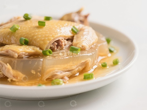 清蒸鸡肉配葱花