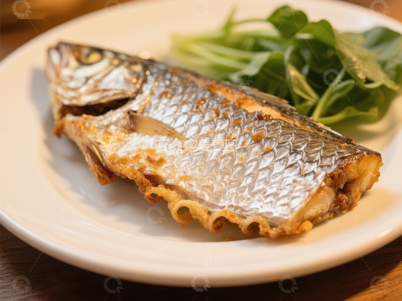 高清大图下载【趣麦麦图】香煎鱼配绿叶蔬菜