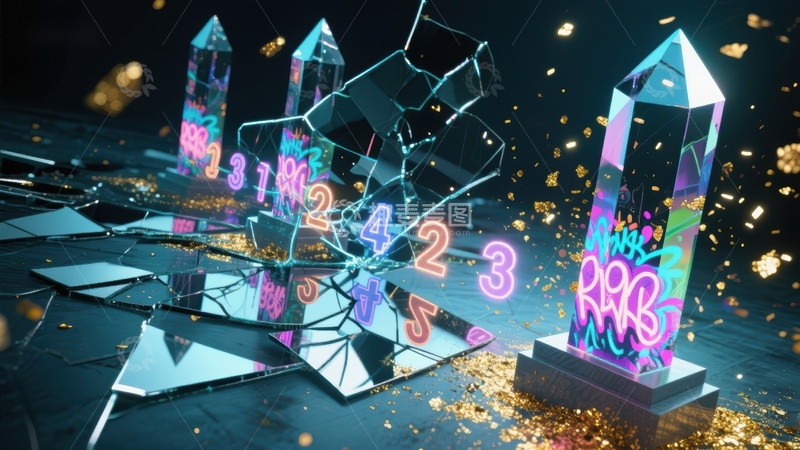 高清大图下载【趣麦麦图】霓虹数字与水晶塔的未来艺术