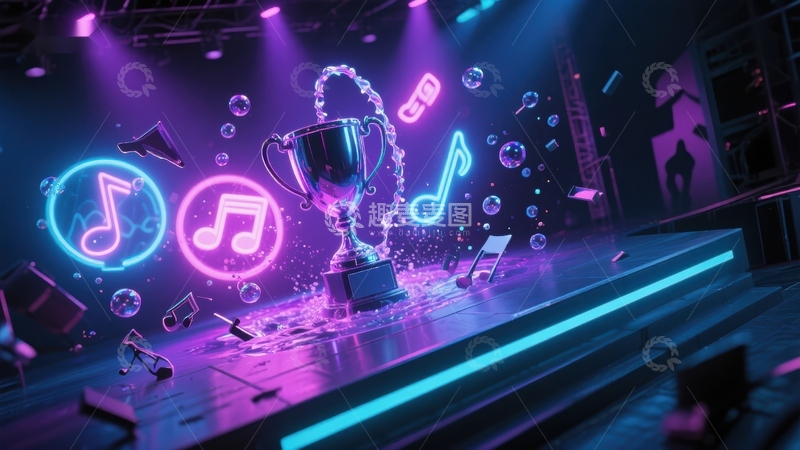 高清大图下载【趣麦麦图】霓虹音乐奖杯舞台