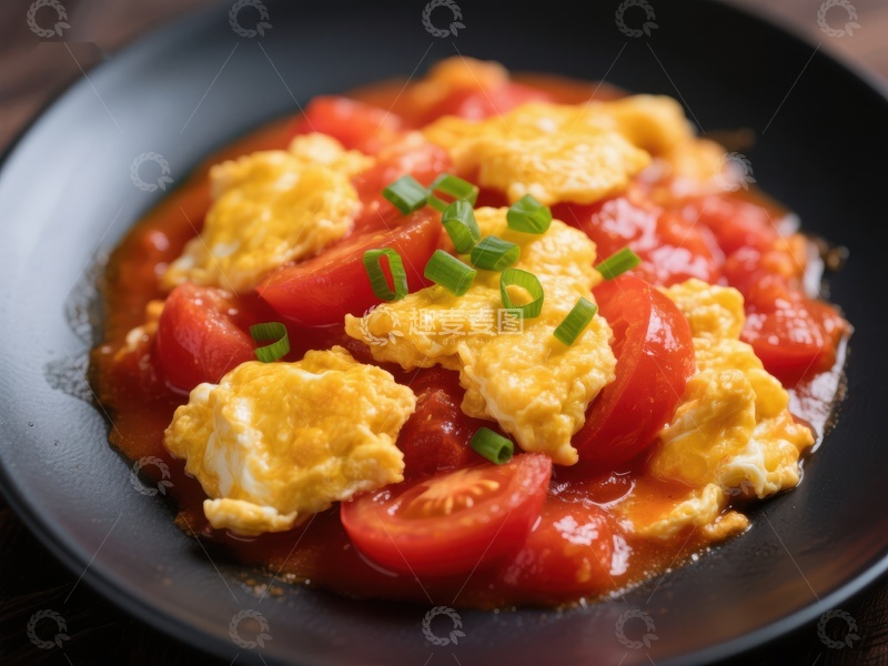 高清大图下载【趣麦麦图】番茄炒蛋，撒上葱花的美味佳肴