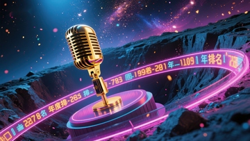 太空背景下的金色麦克风