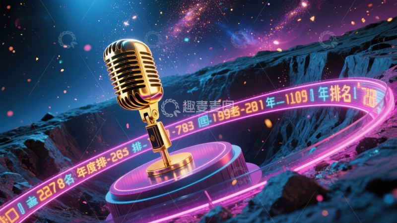 高清大图下载【趣麦麦图】太空背景下的金色麦克风