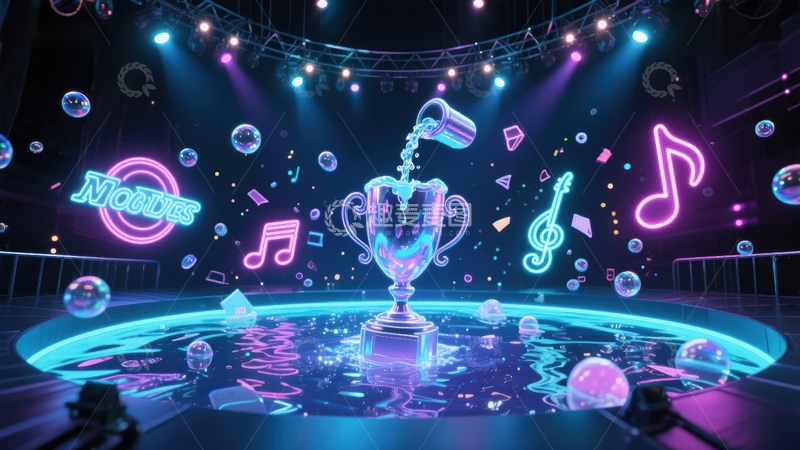 高清大图下载【趣麦麦图】霓虹灯光下的奖杯庆典