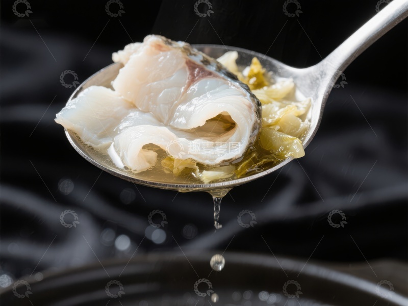 高清大图下载【趣麦麦图】勺中鱼片与酸菜汤