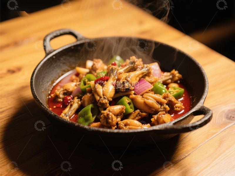 高清大图下载【趣麦麦图】-香辣牛蛙锅，热气腾腾的美味佳肴