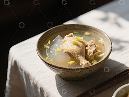 清炖鸡汤配葱段