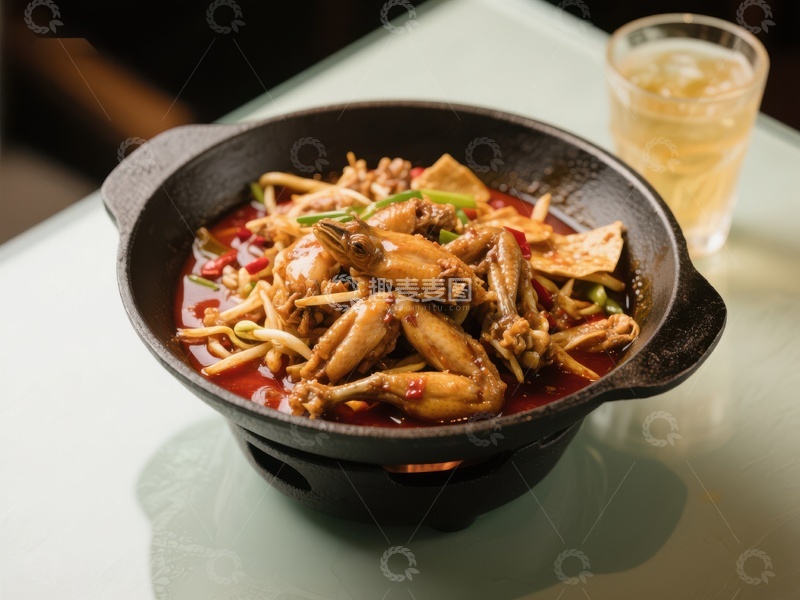 高清大图下载【趣麦麦图】铁锅麻辣鸡爪，香辣诱人