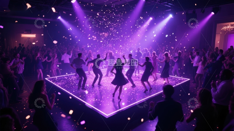 高清大图下载【趣麦麦图】-紫色灯光下的舞池狂欢