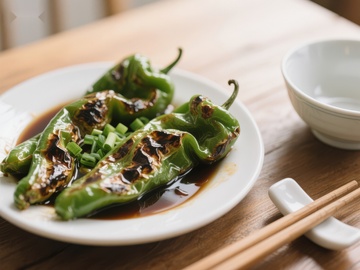 烤青椒配酱油，日式料理