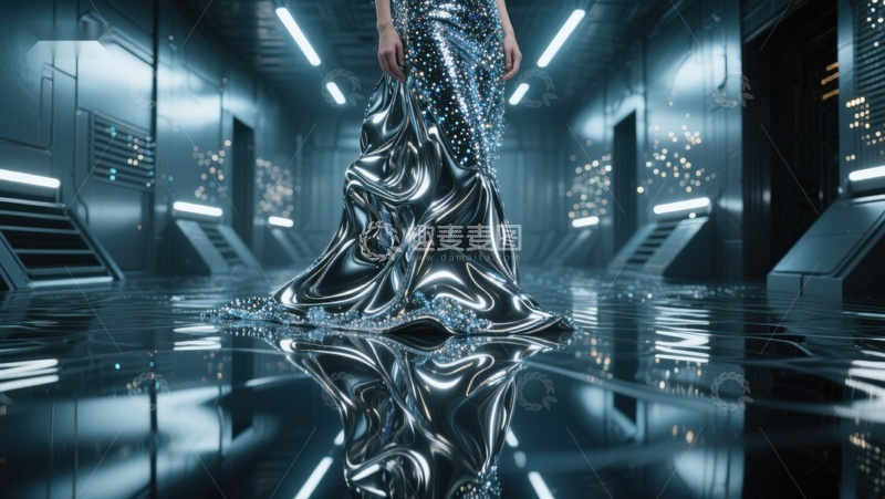 高清大图下载【趣麦麦图】未来科技走廊中的银色礼服