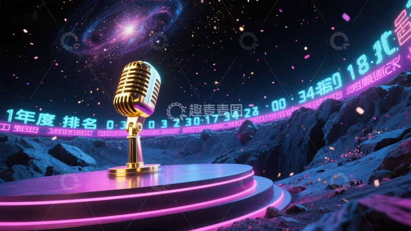高清大图下载【趣麦麦图】未来麦克风舞台：星空下的排名展示