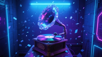 霓虹灯下的复古留声机