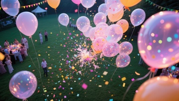 户外派对气球与烟花庆祝场景