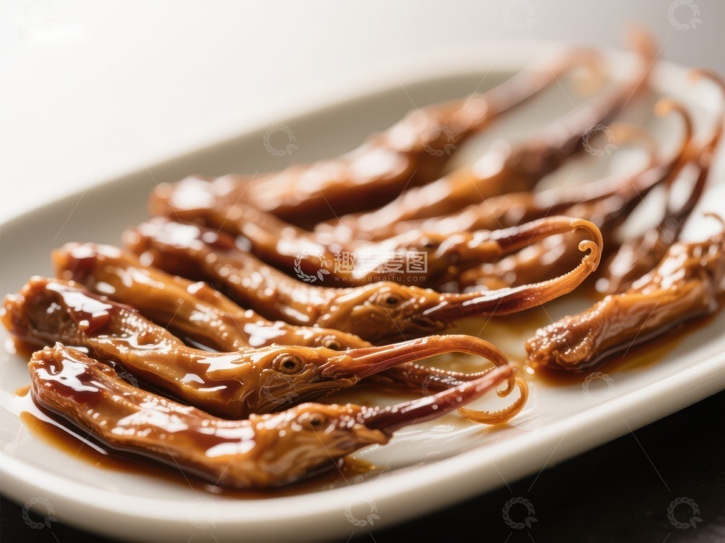高清大图下载【趣麦麦图】-酱鸭舌整齐排列于白盘之上