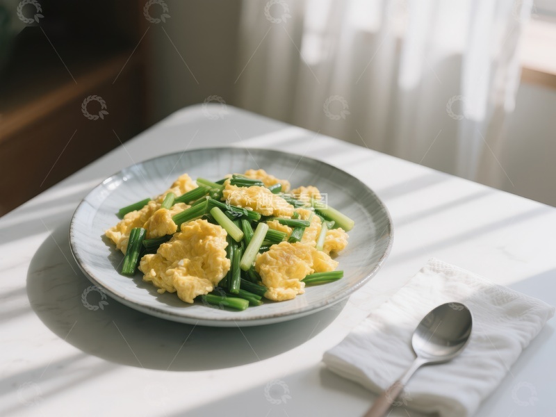 高清大图下载【趣麦麦图】蒜薹炒鸡蛋，清新美味的家常菜