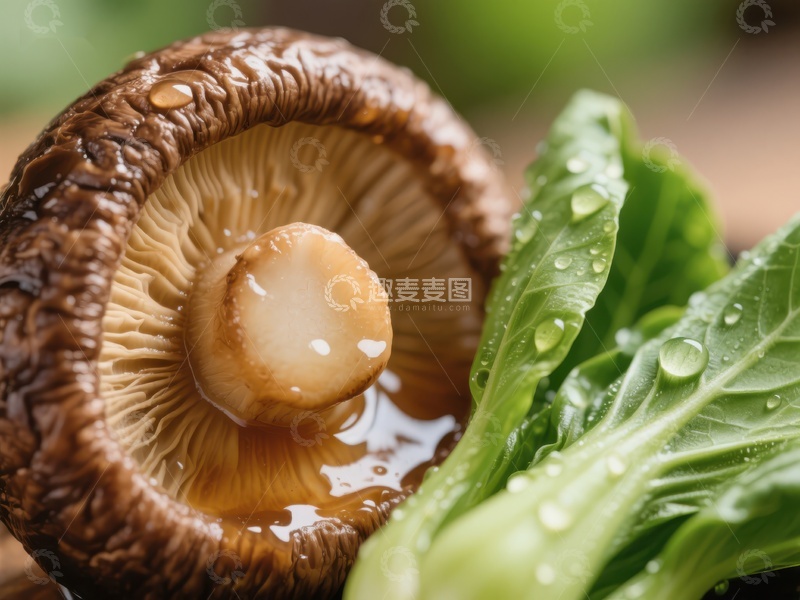高清大图下载【趣麦麦图】新鲜香菇与青菜的特写