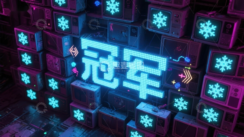 高清大图下载【趣麦麦图】霓虹灯下的冠军字样与雪花图案