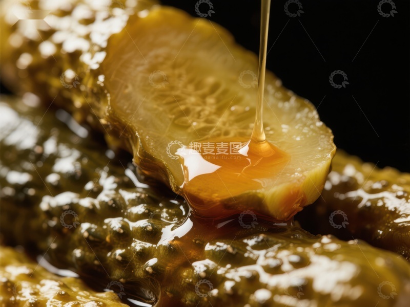 高清大图下载【趣麦麦图】酸黄瓜上的糖浆滴落