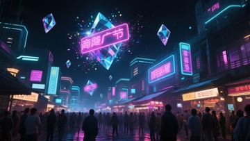 霓虹闪烁的未来都市夜景