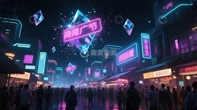 霓虹闪烁的未来都市夜景