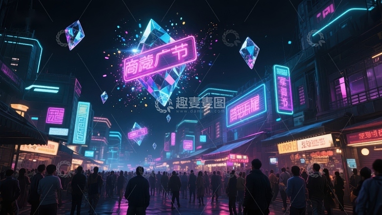 霓虹闪烁的未来都市夜景