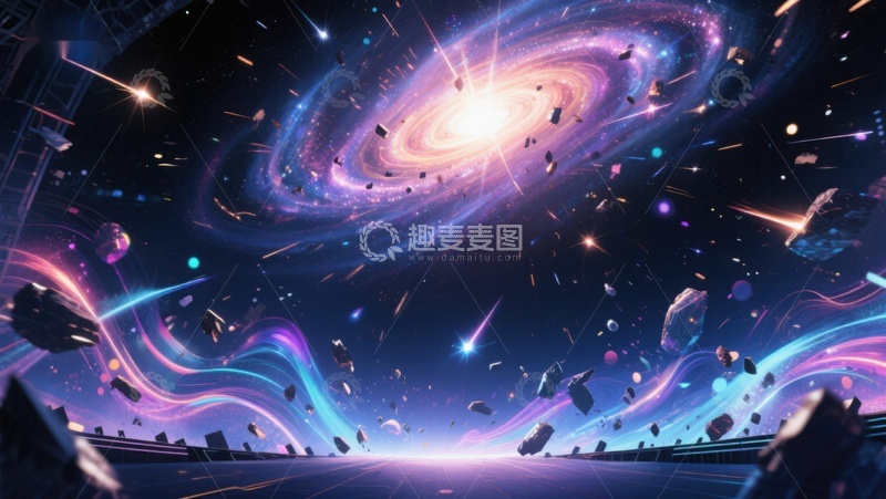 高清大图下载【趣麦麦图】宇宙星系与流星雨的奇幻景象
