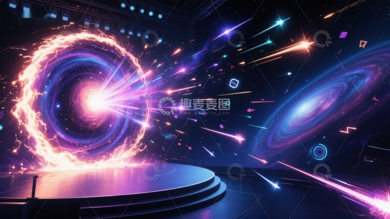 高清大图下载【趣麦麦图】炫彩宇宙舞台，光效与星系交织