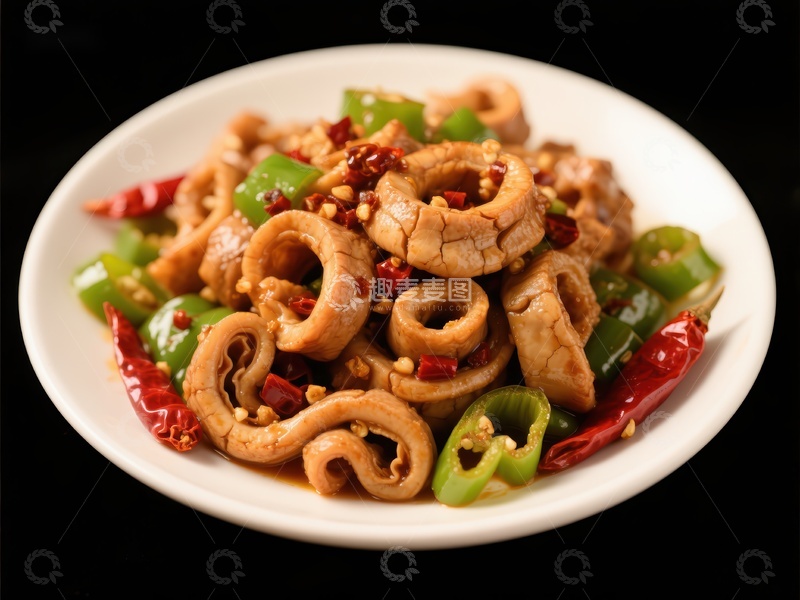 高清大图下载【趣麦麦图】香辣猪肠配青椒红椒