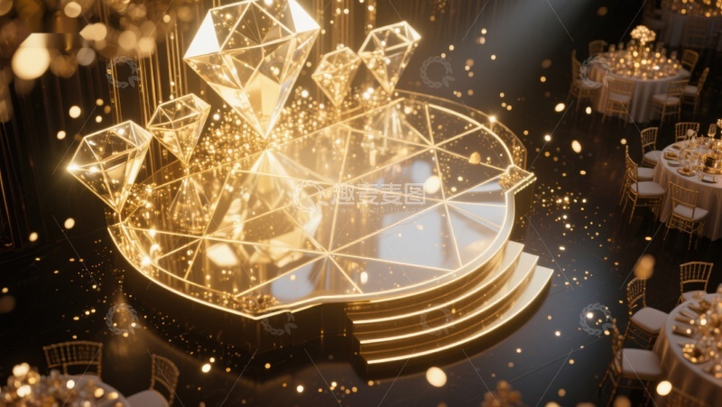 高清大图下载【趣麦麦图】金色几何结构的宴会厅装饰