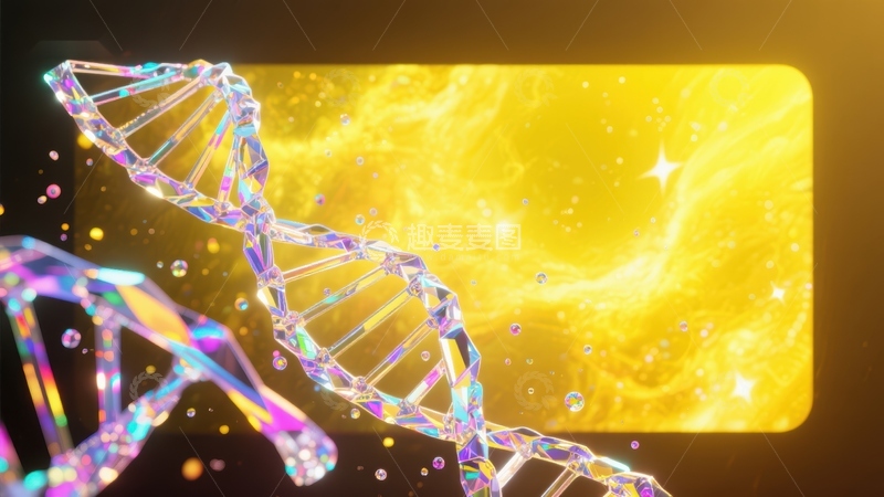 高清大图下载【趣麦麦图】-DNA双螺旋结构与金色背景