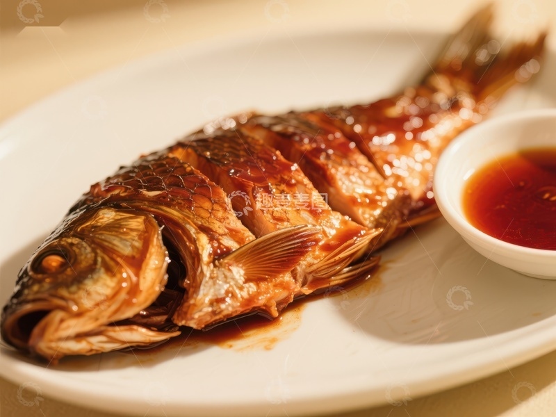 高清大图下载【趣麦麦图】糖醋鱼配酱碟，美味佳肴